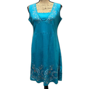 NWT Coline Artsy Sleeveless Dress Teal Blue‎ Y2K Cotton Stretch Size Large